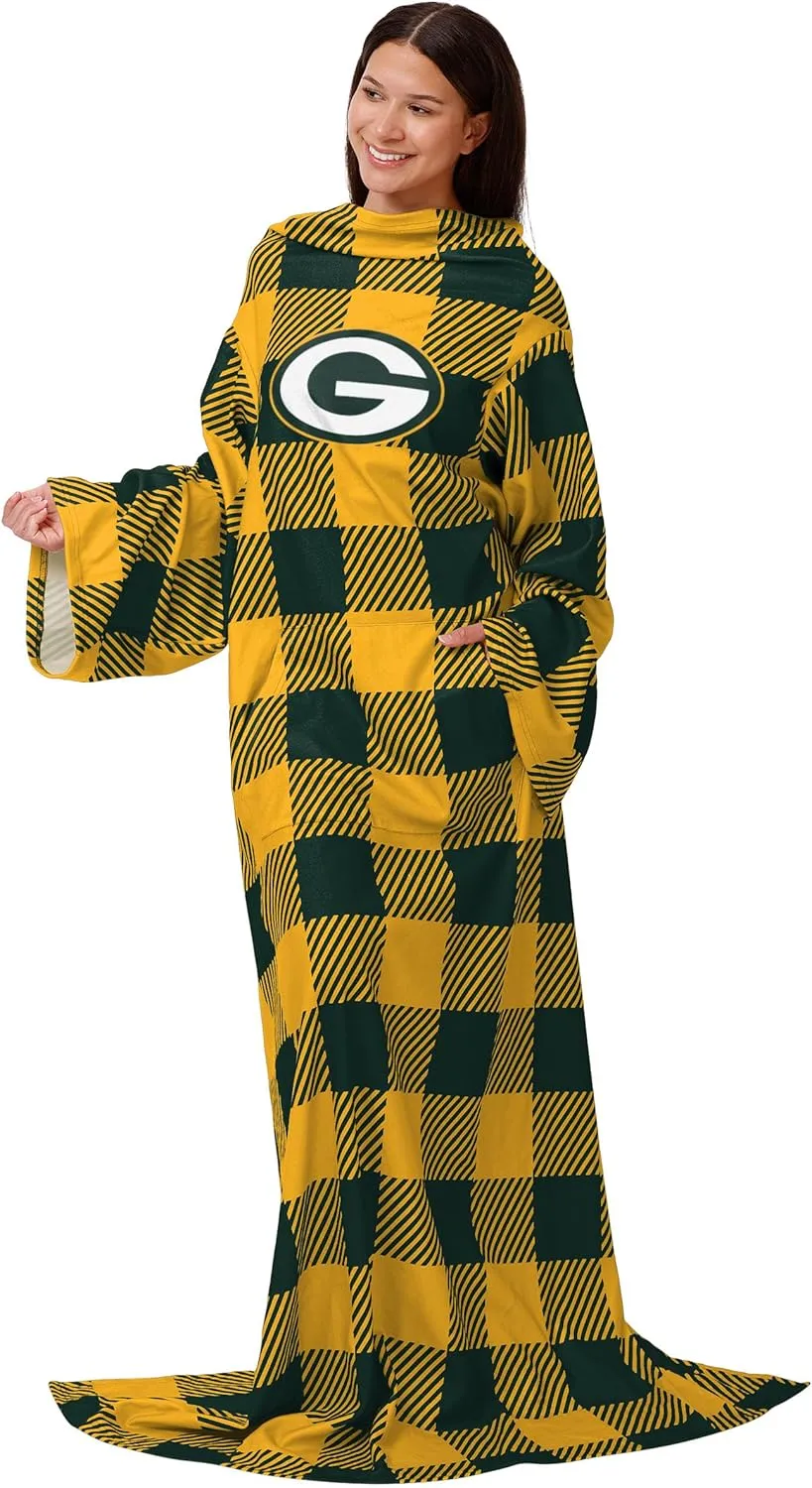 FOCO Green Bay Packers NFL Buffalo Plaid Oversized Wearable Throw Blanket - 48" x 71"