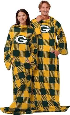 FOCO Green Bay Packers NFL Buffalo Plaid Oversized Wearable Throw Blanket - 48" x 71"