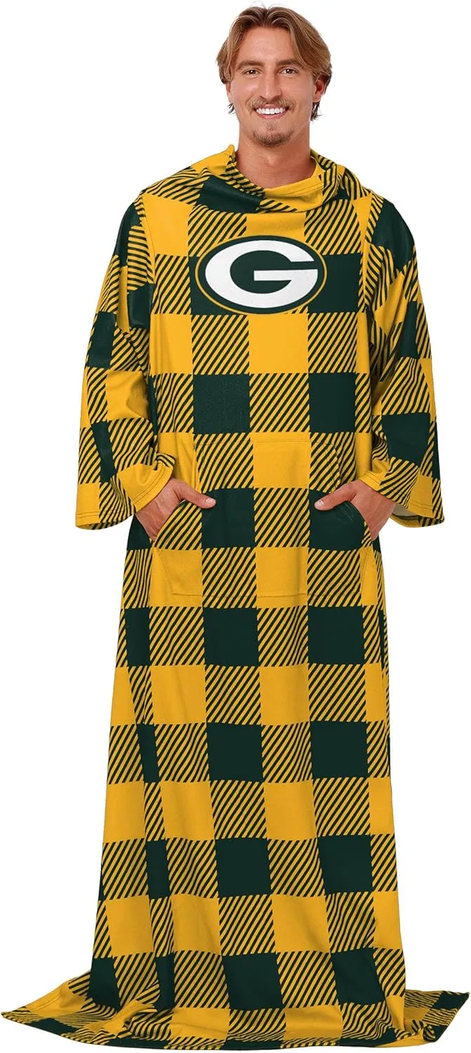 FOCO Green Bay Packers NFL Buffalo Plaid Oversized Wearable Throw Blanket - 48" x 71"