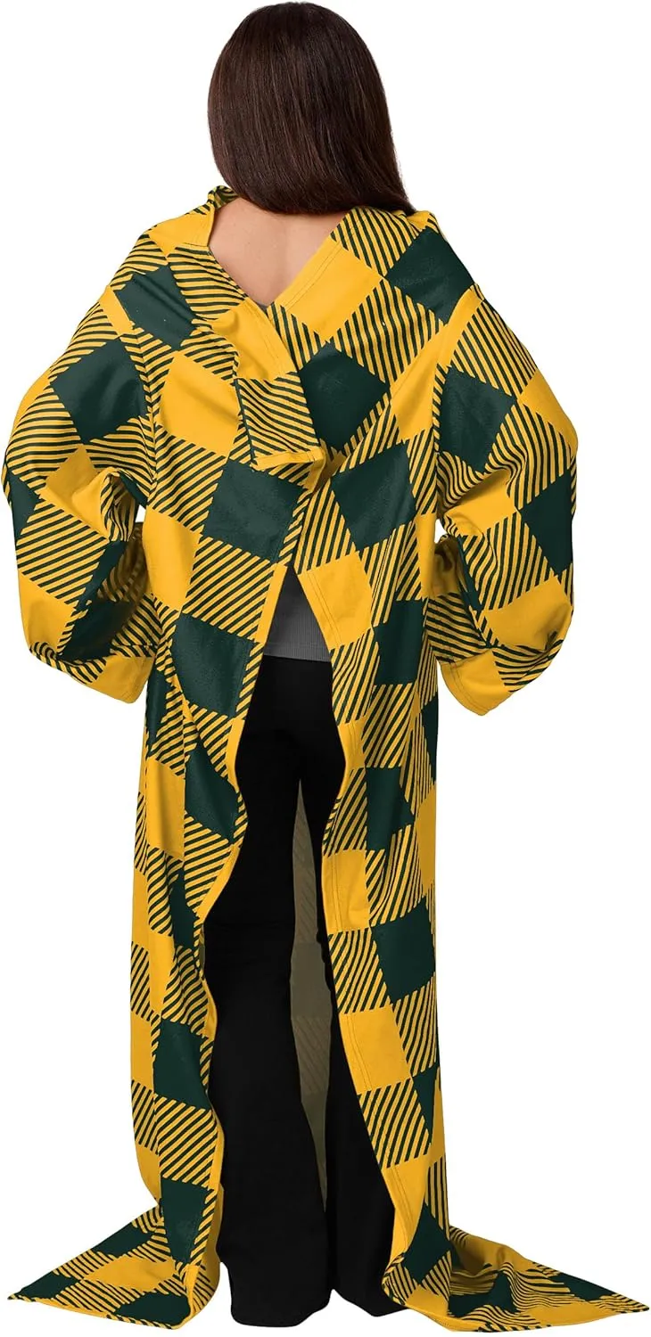 FOCO Green Bay Packers NFL Buffalo Plaid Oversized Wearable Throw Blanket - 48" x 71"