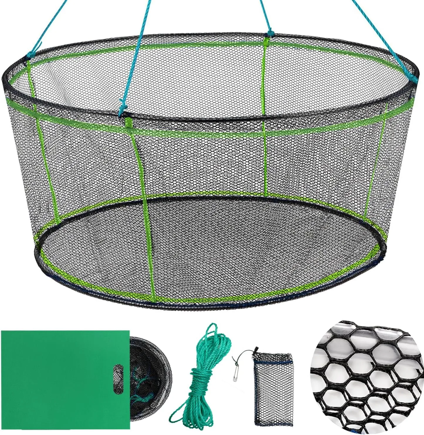 Foldable Fishing Net, Landing Fishing Pier Nets, Drop Net for Pulling Up Fish with Rope, Portable Bridge Fishing Net for Minnows, Crawfish, Shrimp