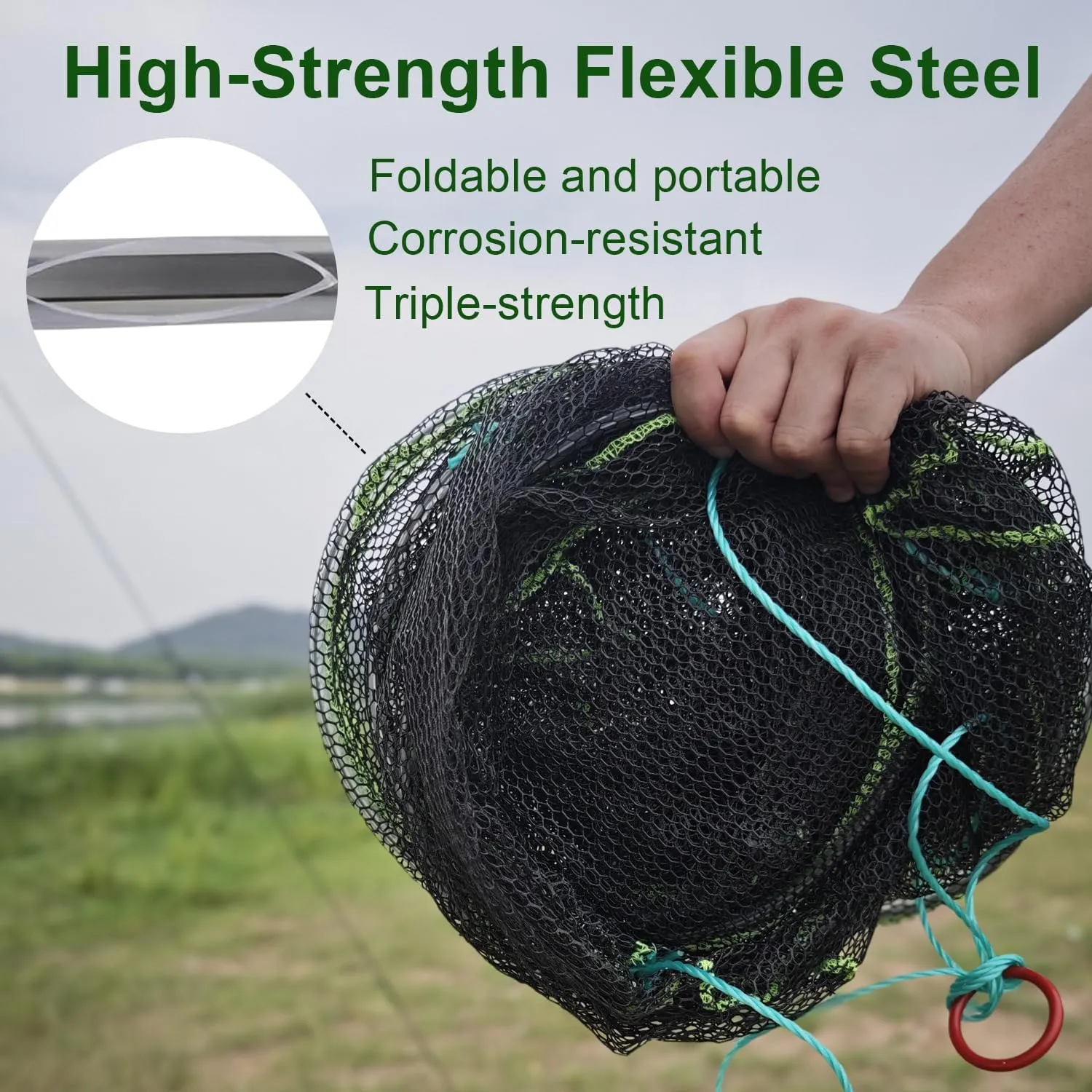 Foldable Fishing Net, Landing Fishing Pier Nets, Drop Net for Pulling Up Fish with Rope, Portable Bridge Fishing Net for Minnows, Crawfish, Shrimp