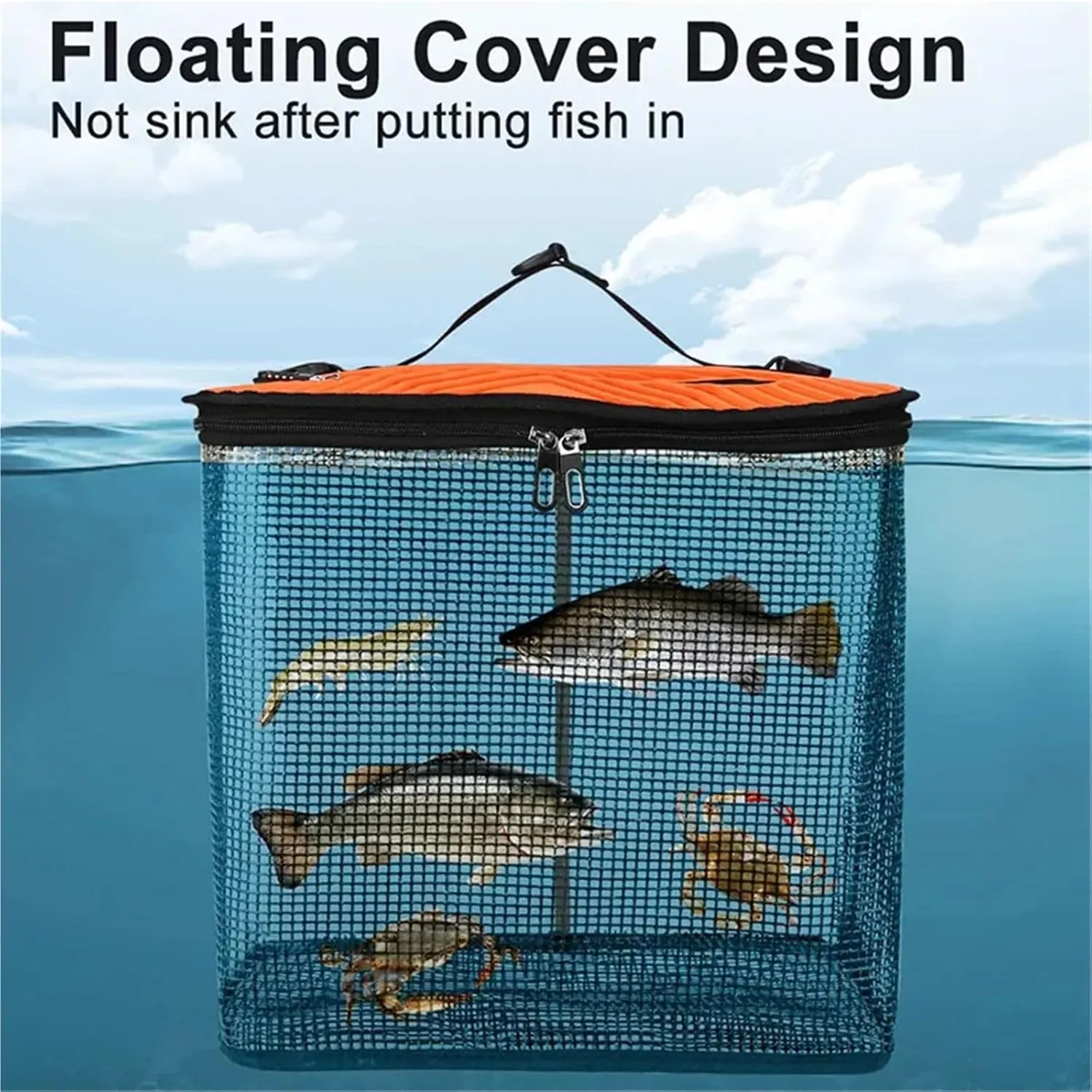 Foldable Floating Fish Basket Fishing Net Portable Collapsible Mesh Fishing Bag Fish Storage Bucket