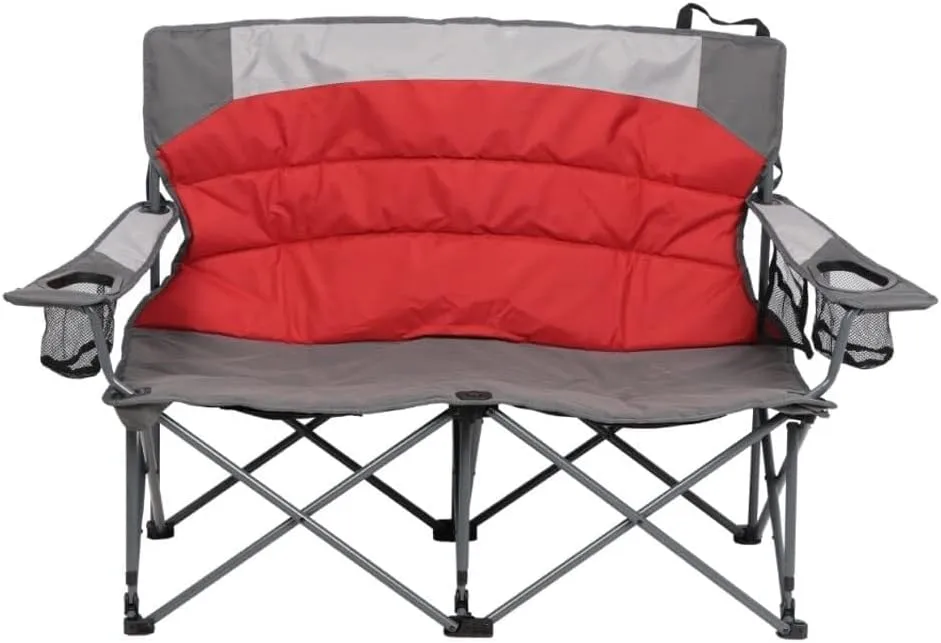 Folding Duo Loveseat Camping Chair with Two Side Pockets, 600D Polyester Fabric, Steel Frame, Mesh Cup Holders and Phone Pockets