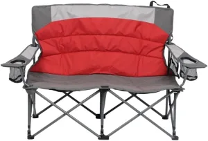 Folding Duo Loveseat Camping Chair with Two Side Pockets, 600D Polyester Fabric, Steel Frame, Mesh Cup Holders and Phone Pockets
