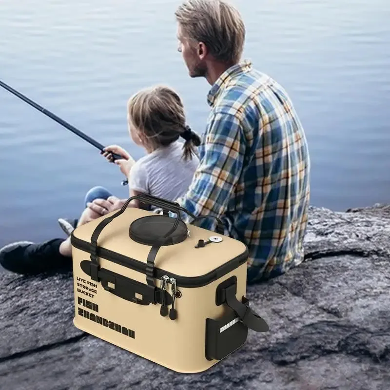 Folding Live Fish Bucket EVA Fishing Bucket multifunction Portable Water Tank Fishing Gear Live Fish Box Fishing Accessories