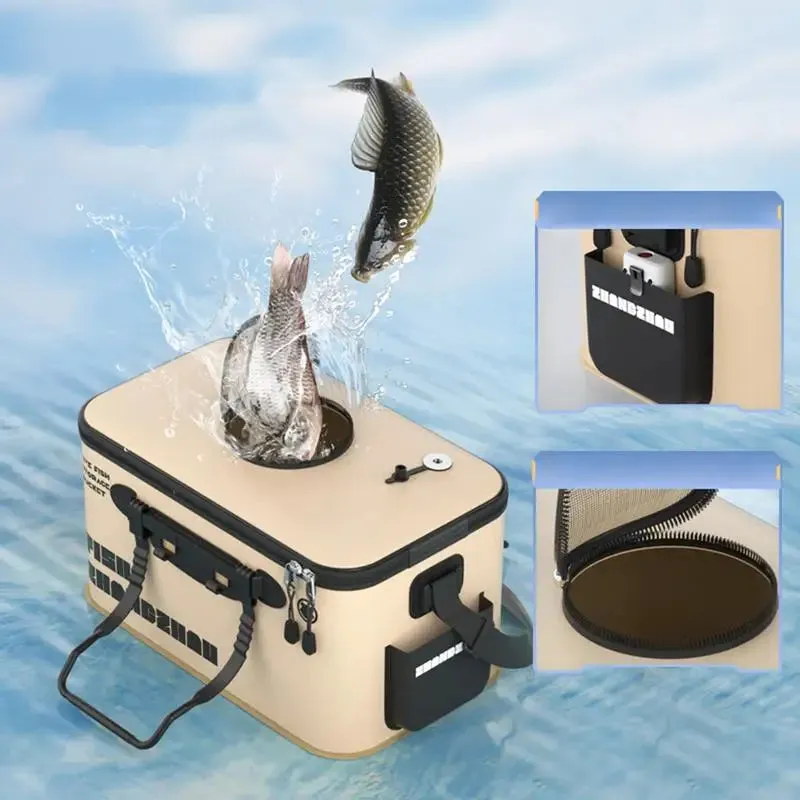 Folding Live Fish Bucket EVA Fishing Bucket multifunction Portable Water Tank Fishing Gear Live Fish Box Fishing Accessories