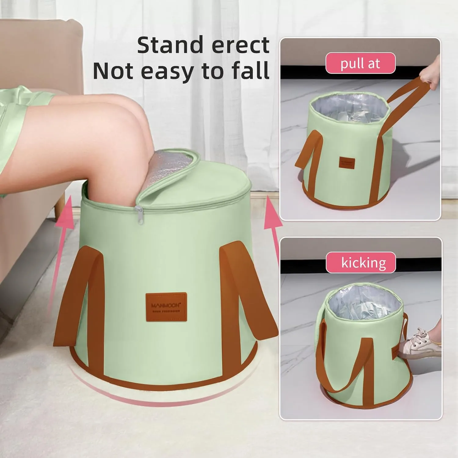 Foot Bath Basin 25L Large Collapsible Bucket,Portable Foldable Waterproof Foot Soak Tub with Handle, Multifunctional Travel Foot Spa Bag for Outdoor Travel, Camping, Fishing (Green, With Lid)