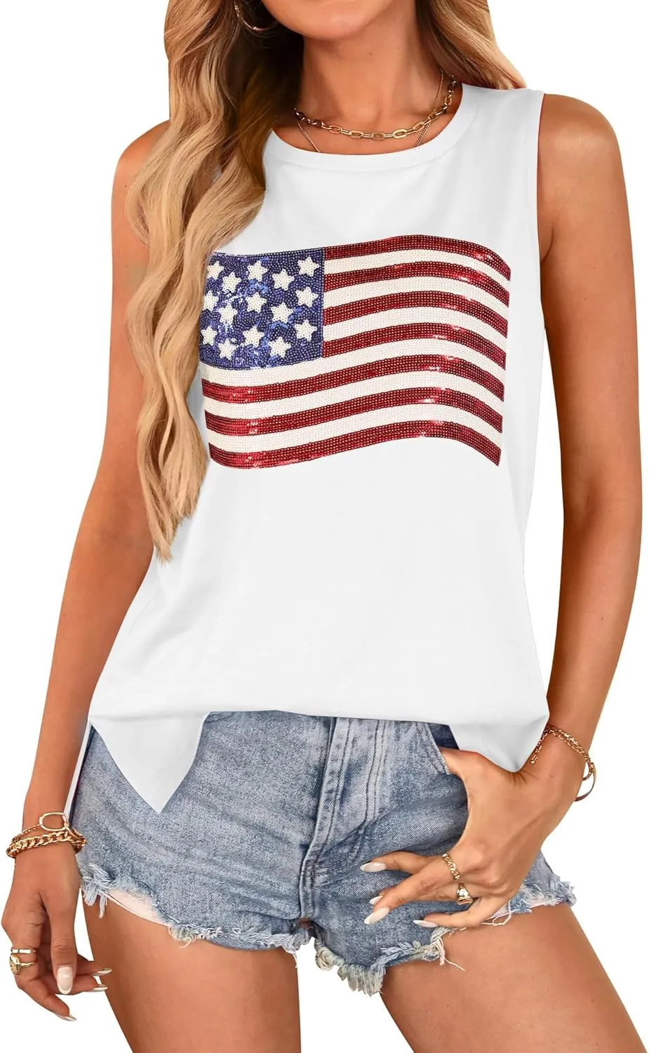 For G and PL 4th of July Women's American Flag Patriotic Summer Tank Top