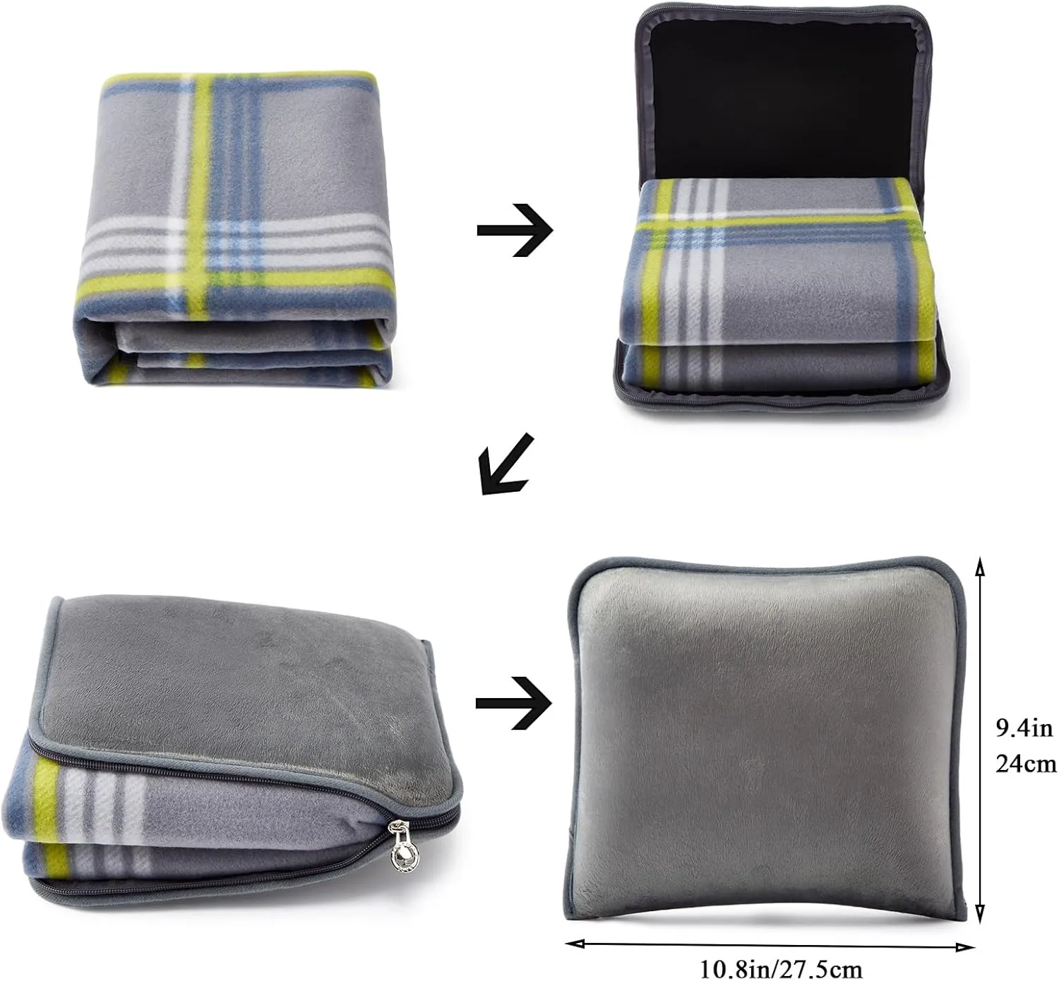forestfish Portable Travel Blanket Airplane Compact with Bag, Fleece Throw Blanket Cozy Soft for Camping Train 60" x 40", Plaid