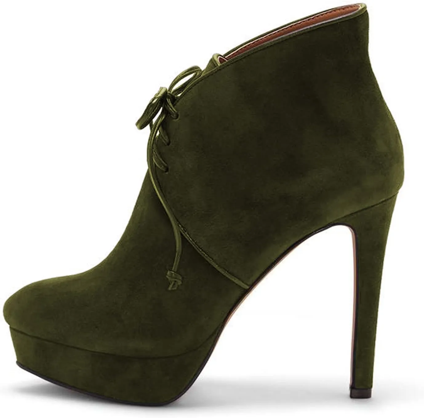 FOWT Women Fashion Suede Platform Lace up Ankle Boots Elegant Closed Round Toe 4 IN Heel Pumps Comfort Patchwork High Heel Dress Party Shoes, Green US Size 4-16 M