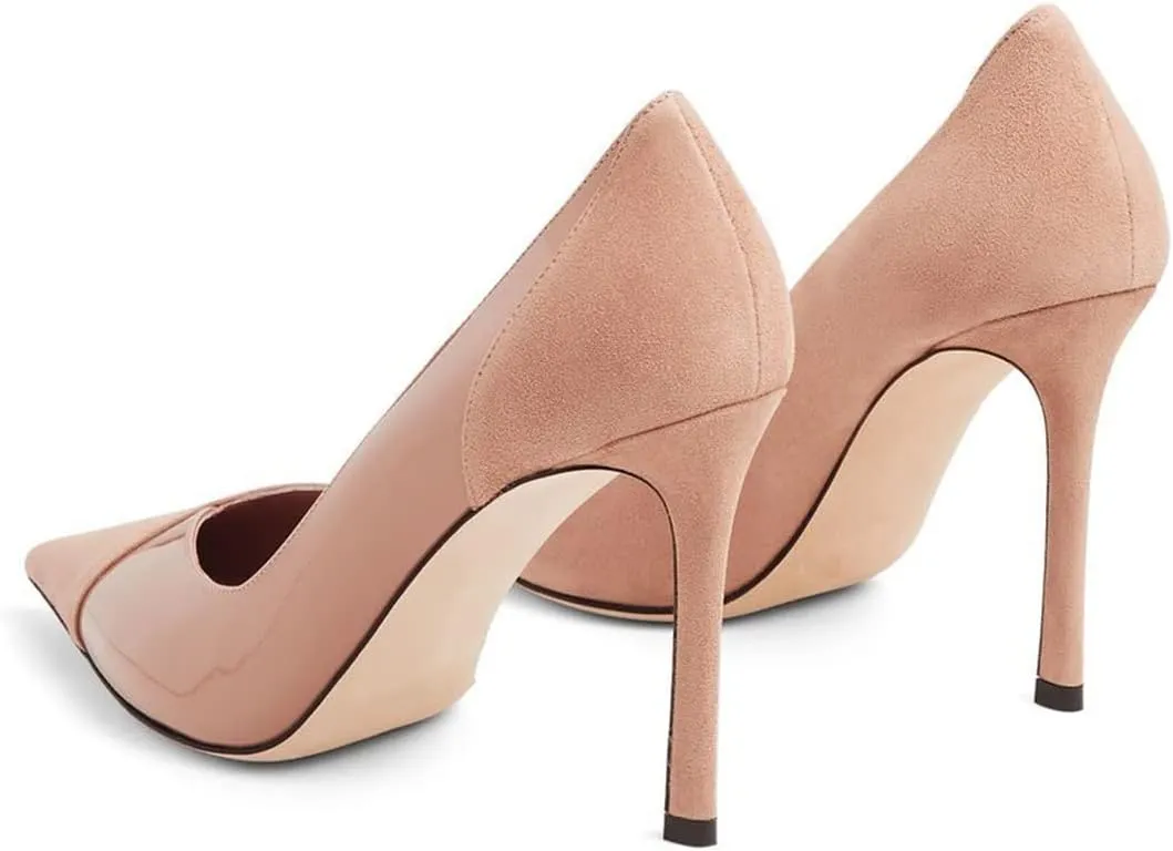 FOWT Women Patchwork Pointed Toe Pumps 4.7 Inch Stiletto High Heels Elegant Dress Wedding Bridal Party Office Slip On Shoes Size 4-15 US