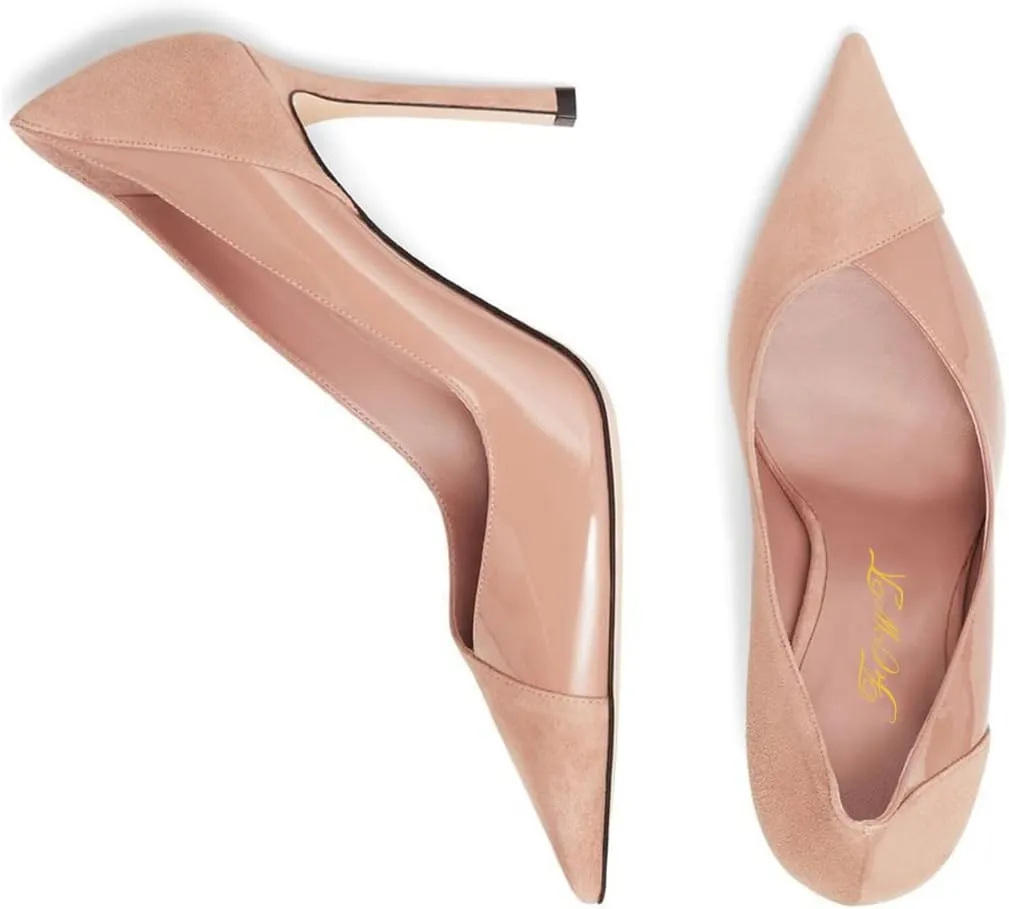 FOWT Women Patchwork Pointed Toe Pumps 4.7 Inch Stiletto High Heels Elegant Dress Wedding Bridal Party Office Slip On Shoes Size 4-15 US
