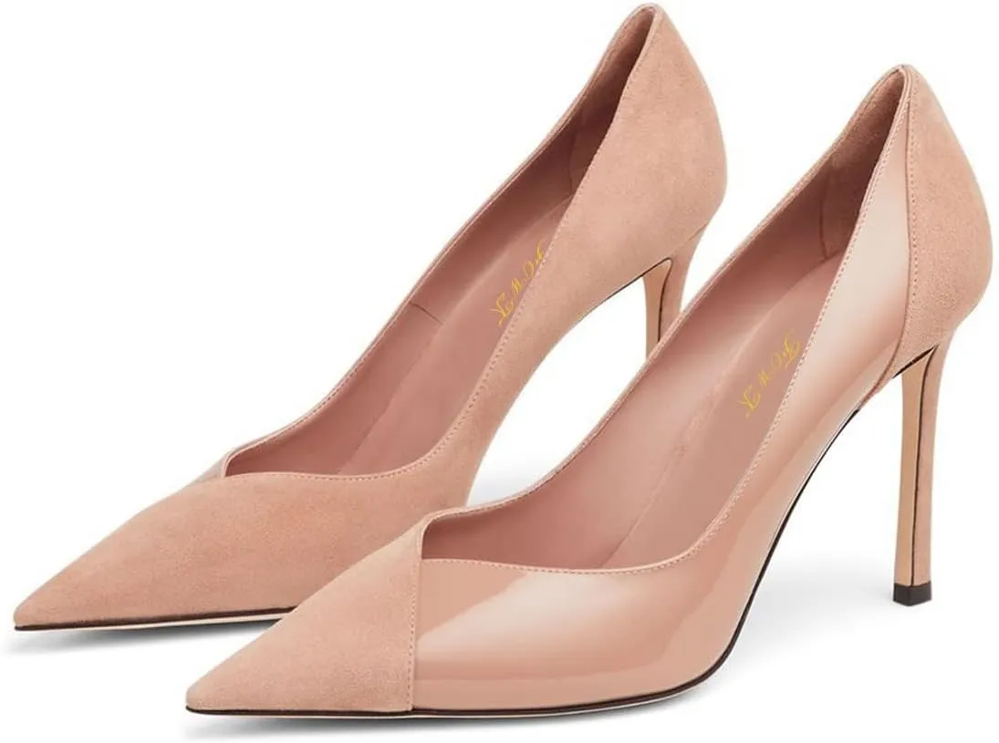 FOWT Women Patchwork Pointed Toe Pumps 4.7 Inch Stiletto High Heels Elegant Dress Wedding Bridal Party Office Slip On Shoes Size 4-15 US