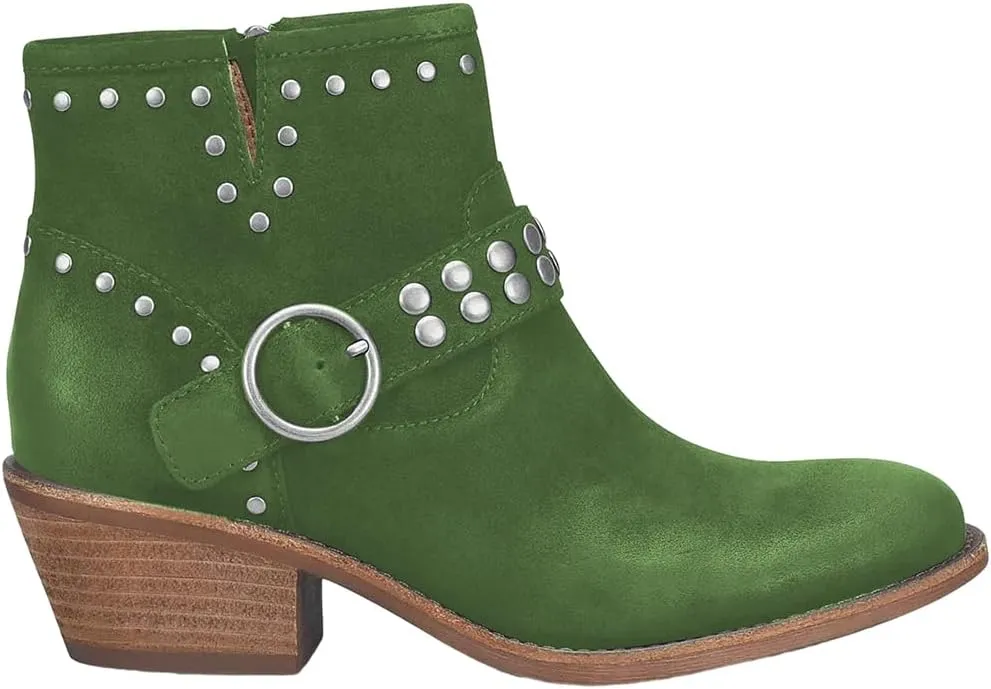 FOWT Women V Cut Cowgirl Ankle Boots Metal Rivet Studded Short Booties Slide Zipper Low Block Striped Heel Boots Metal Buckle Casual Fashion Work Shoes Size 4-16 US