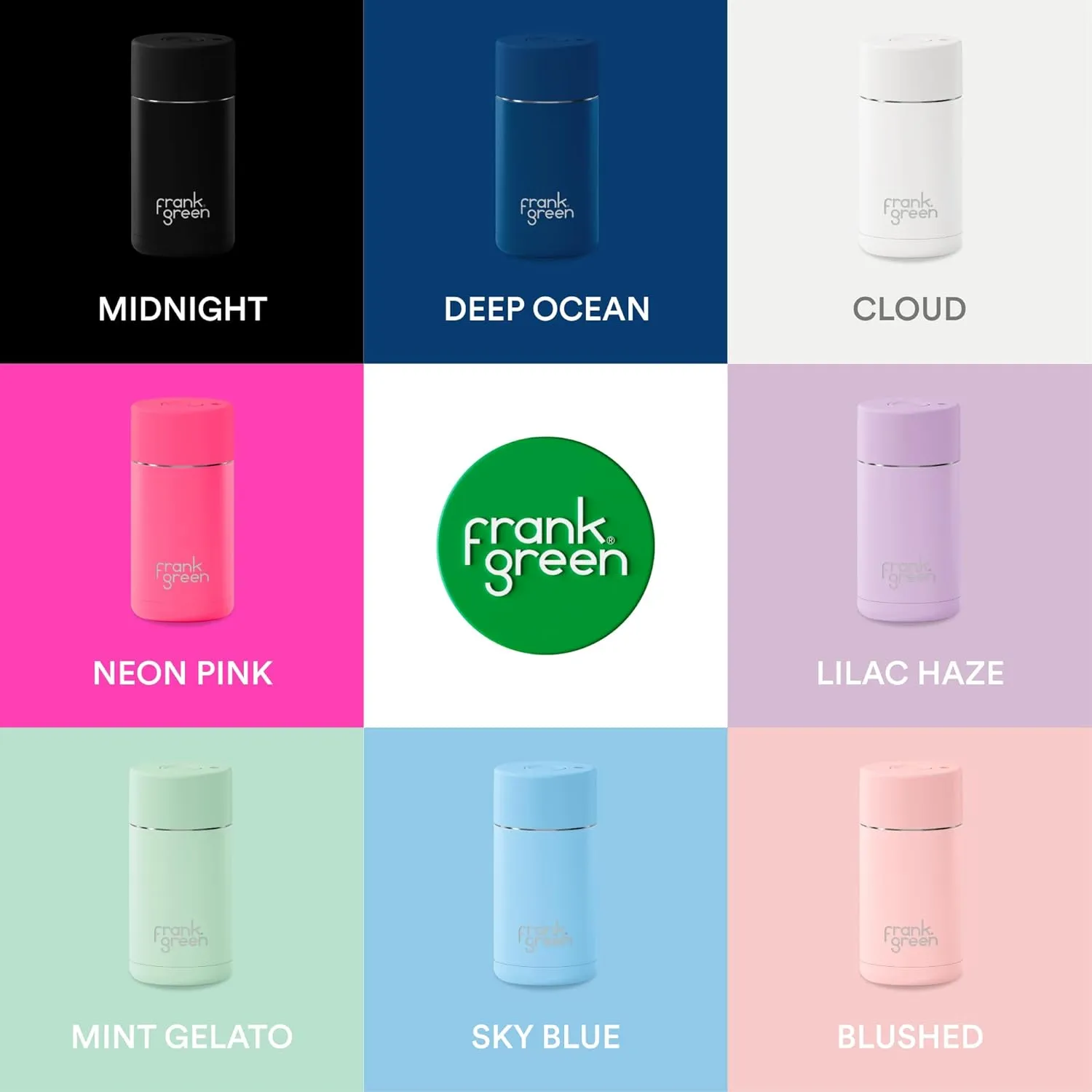frank green - Ceramic Reusable Cup - Travel Coffee Mug, Stainless Steel Coffee Cup, Insulated Tumbler - Push Button Lid - 12oz - Blushed