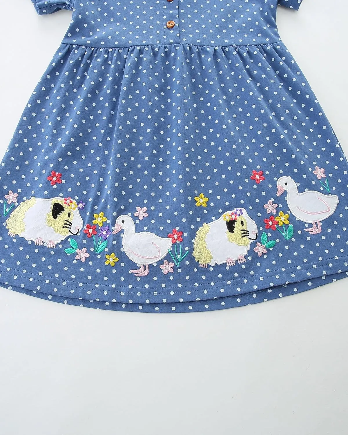 FreeLu Girls Cartoon Appliques Dress Cotton Summer Short Sleeve Dresses Casual Jersey Skirt