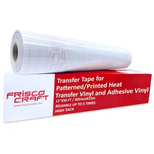 Frisco Craft Transfer Tape for Heat Transfer Vinyl - Iron on Clear Tape for Printable and Patterned Htv, Indoor & Outdoor Adhesive Vinyl - Reusable Up to 5 Times, High Tack (12" x 50 ft)