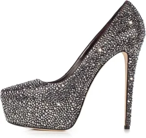 FSJ Women Classy Closed Toe Platform Pumps High Heel Full Rhinestone Studded Sparkly Stilettos Slip On Party Evening Dress Shoes Size 4-16 US