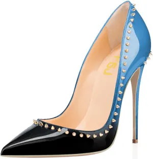 FSJ Women Pumps Pointed Toe High Heel Stilettos Rivets Studded Patent Leather Shoes Size 4-15 US