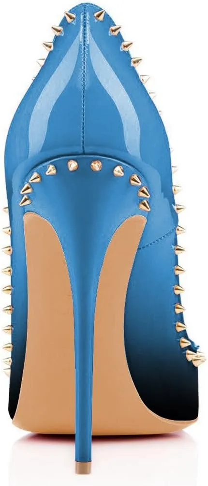 FSJ Women Pumps Pointed Toe High Heel Stilettos Rivets Studded Patent Leather Shoes Size 4-15 US