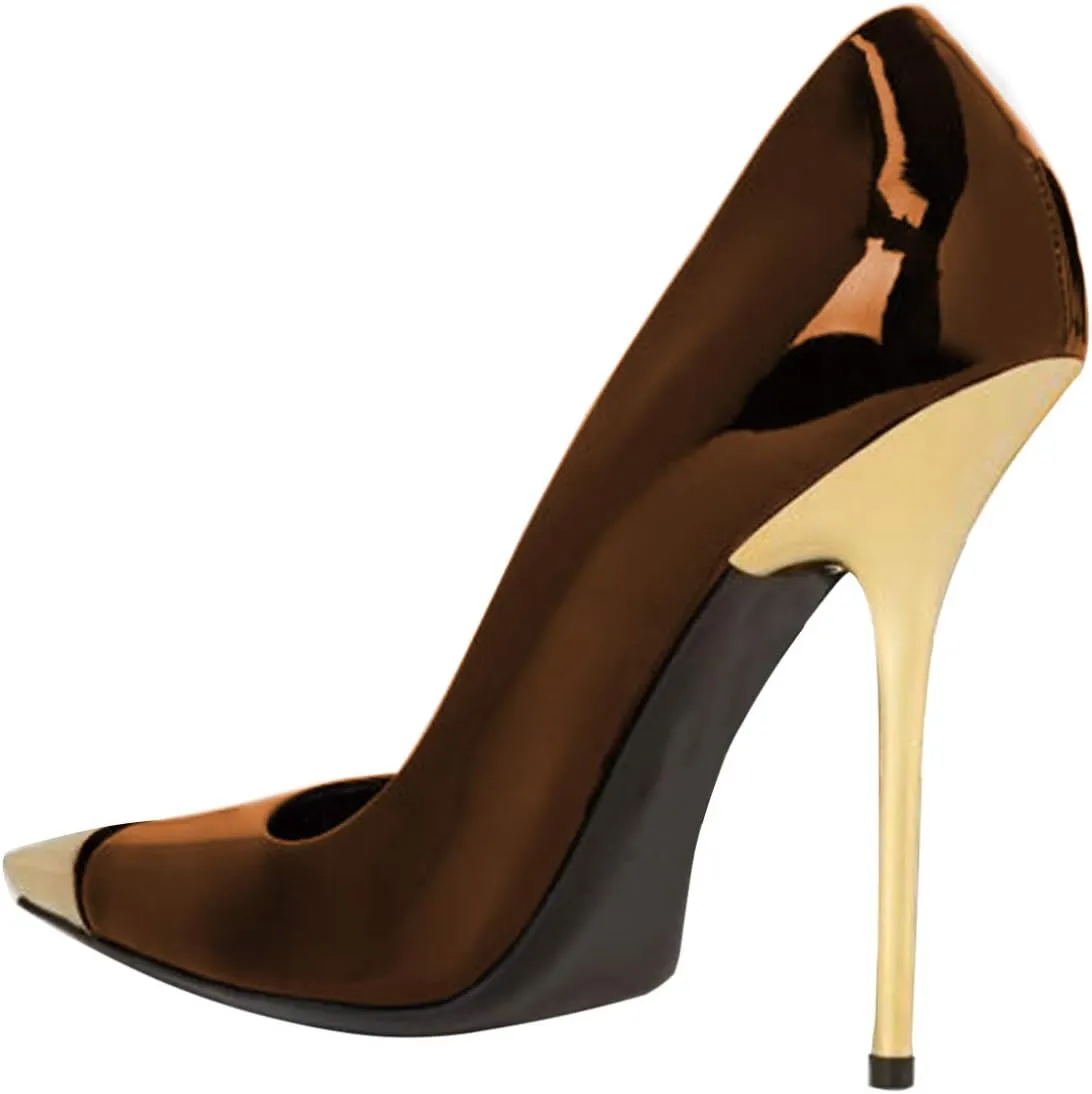 FSJ Women Sexy Pointy Cap Toe High Gold Heel Pumps Half D'Orsay Slip On Ladies Prom Party Dress Shoe US Size 4-15