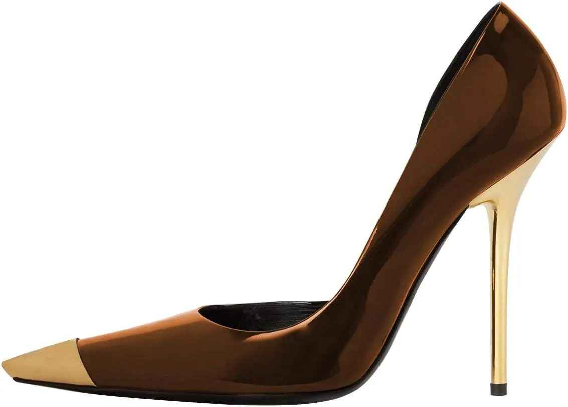 FSJ Women Sexy Pointy Cap Toe High Gold Heel Pumps Half D'Orsay Slip On Ladies Prom Party Dress Shoe US Size 4-15