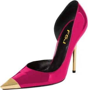 FSJ Women Sexy Pointy Cap Toe High Gold Heel Pumps Half D'Orsay Slip On Ladies Prom Party Dress Shoe US Size 4-15
