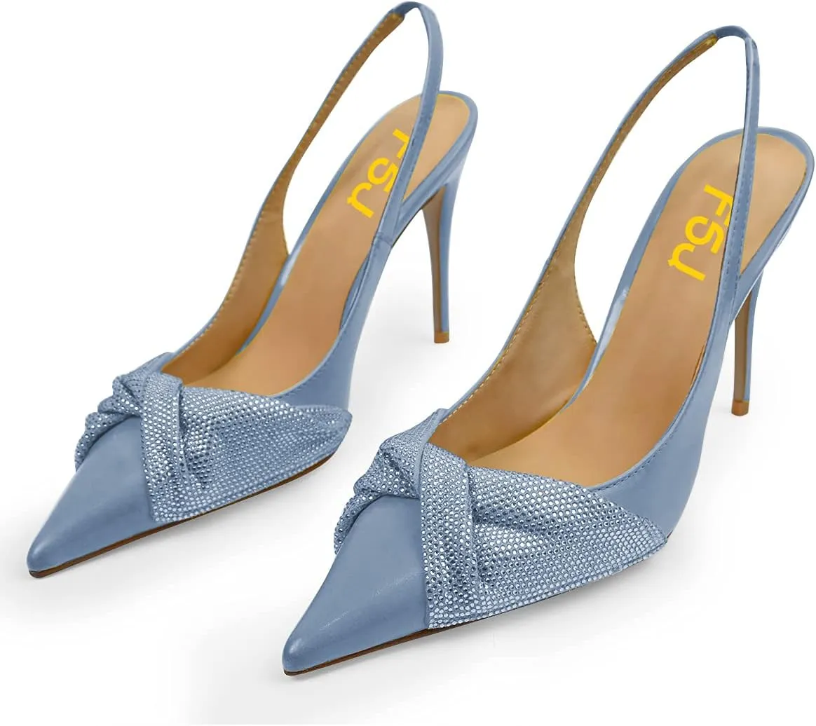 FSJ Women's Pointed Toe Stiletto Pumps Chic Slingback High Heels Slip on Ladies Party Office Dress Ladies Shoes