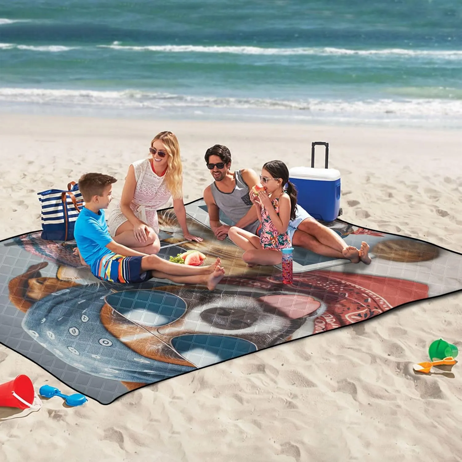 Funny Animal Selfie Dog Cat Beach Mat Sand Free Waterproof Outdoor Blanket Camping Mat Cute Picnic Blanket Foldable 80" x 60"