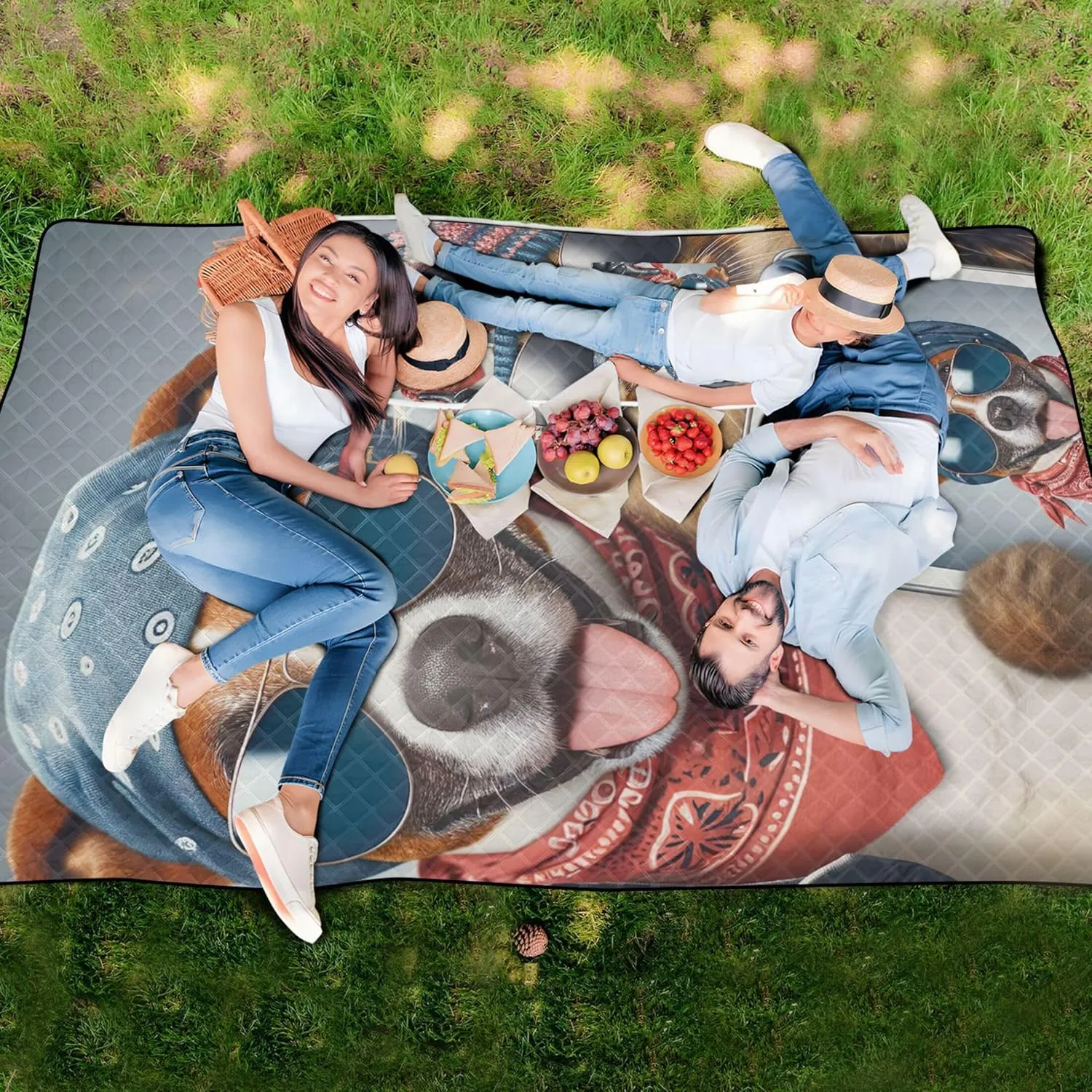 Funny Animal Selfie Dog Cat Beach Mat Sand Free Waterproof Outdoor Blanket Camping Mat Cute Picnic Blanket Foldable 80" x 60"