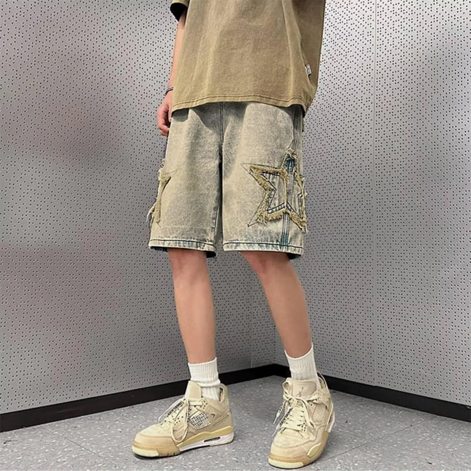 FZVYD Jorts Men Women Denim Shorts Y2k Baggy Star Jorts Jeans Loose Fit Patchwork Jeans Shorts Y2k Fashion Loose Streetwear
