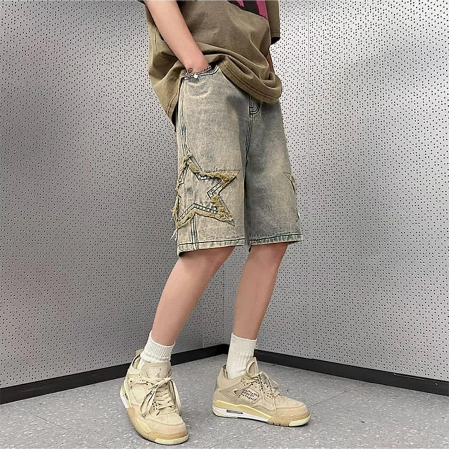 FZVYD Jorts Men Women Denim Shorts Y2k Baggy Star Jorts Jeans Loose Fit Patchwork Jeans Shorts Y2k Fashion Loose Streetwear