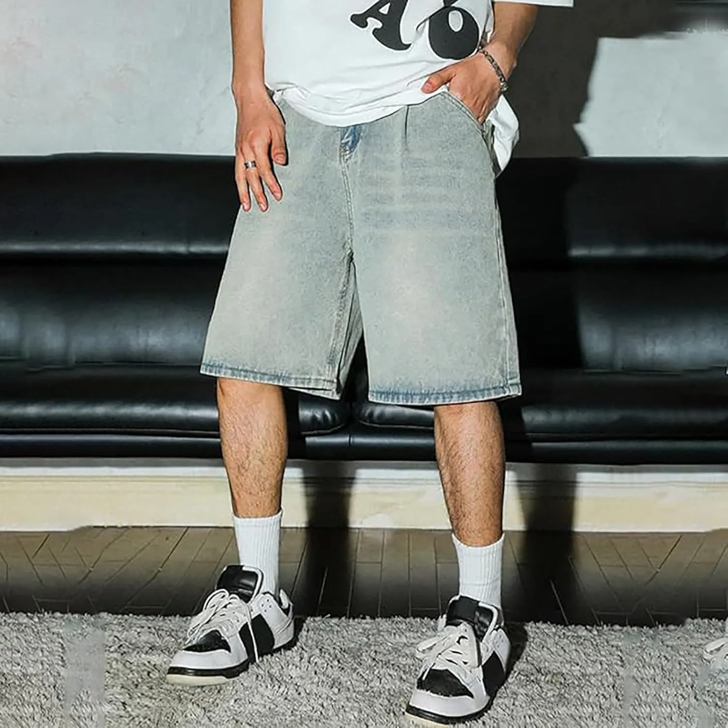 FZVYD Jorts Men Women Denim Shorts Y2k Baggy Star Jorts Jeans Loose Fit Patchwork Jeans Shorts Y2k Fashion Loose Streetwear