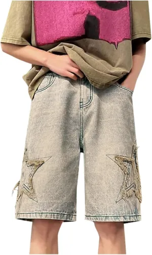 FZVYD Jorts Men Women Denim Shorts Y2k Baggy Star Jorts Jeans Loose Fit Patchwork Jeans Shorts Y2k Fashion Loose Streetwear