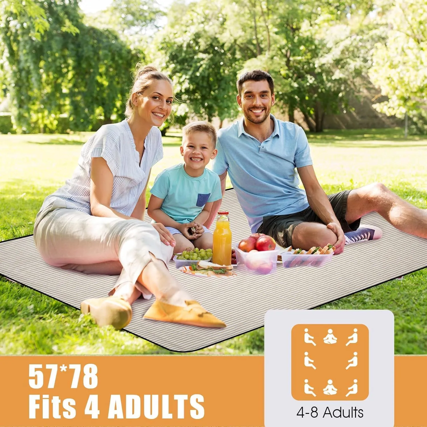 G GOOD GAIN Picnic Blankets Waterproof Extra Large - Outdoor Blanket Sand Free Foldable with Carry Strap for Beach, Camping, Park Grass, Hiking, Travel, Concerts, Indoor (Sand Yellow)