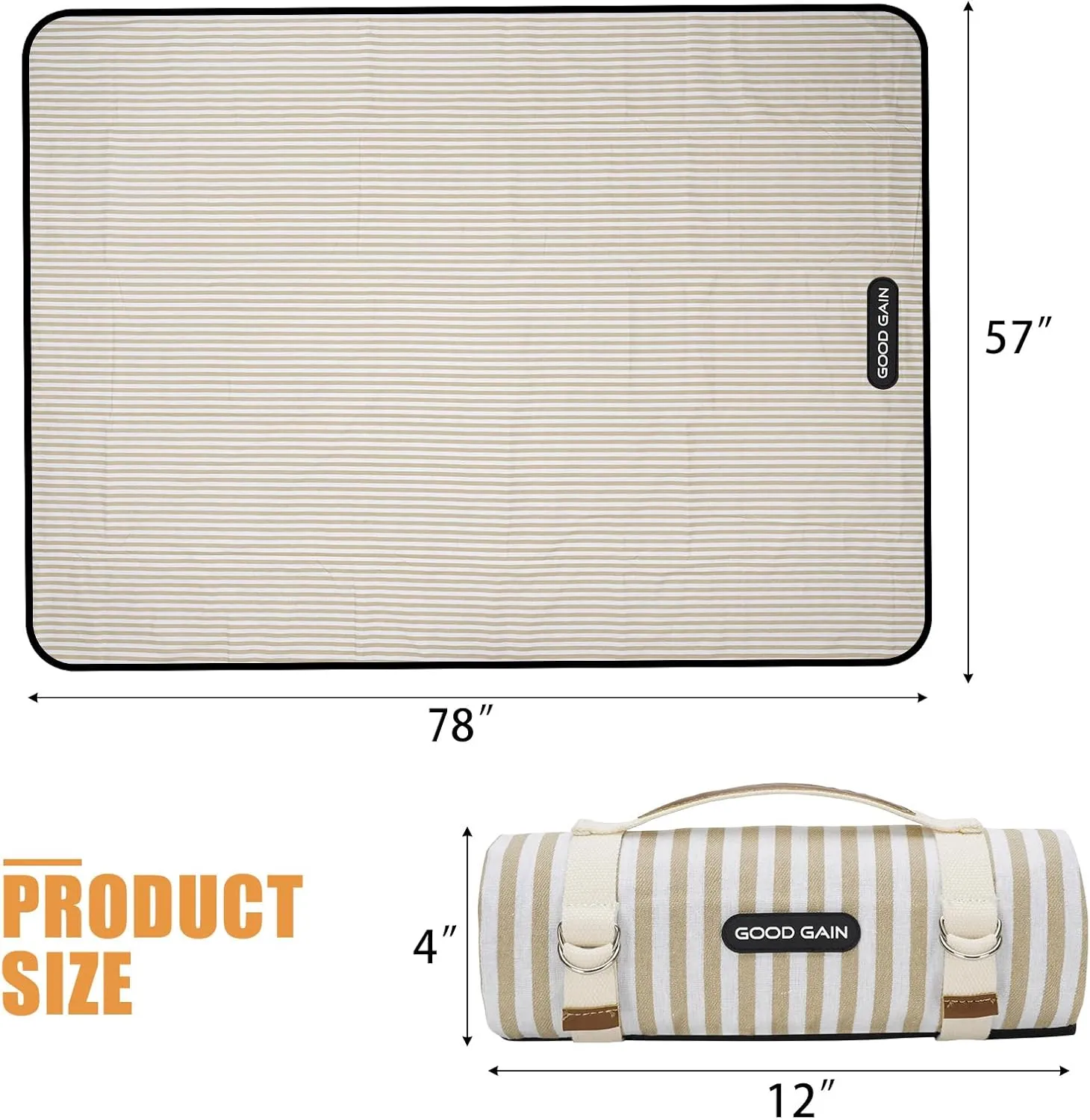G GOOD GAIN Picnic Blankets Waterproof Extra Large - Outdoor Blanket Sand Free Foldable with Carry Strap for Beach, Camping, Park Grass, Hiking, Travel, Concerts, Indoor (Sand Yellow)