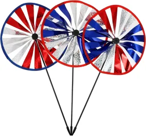 Garden Windmills 3pcs Round Plastic Outdoor Toys Pinwheel Playthings Decorative Windmill for Boys and Girls Random