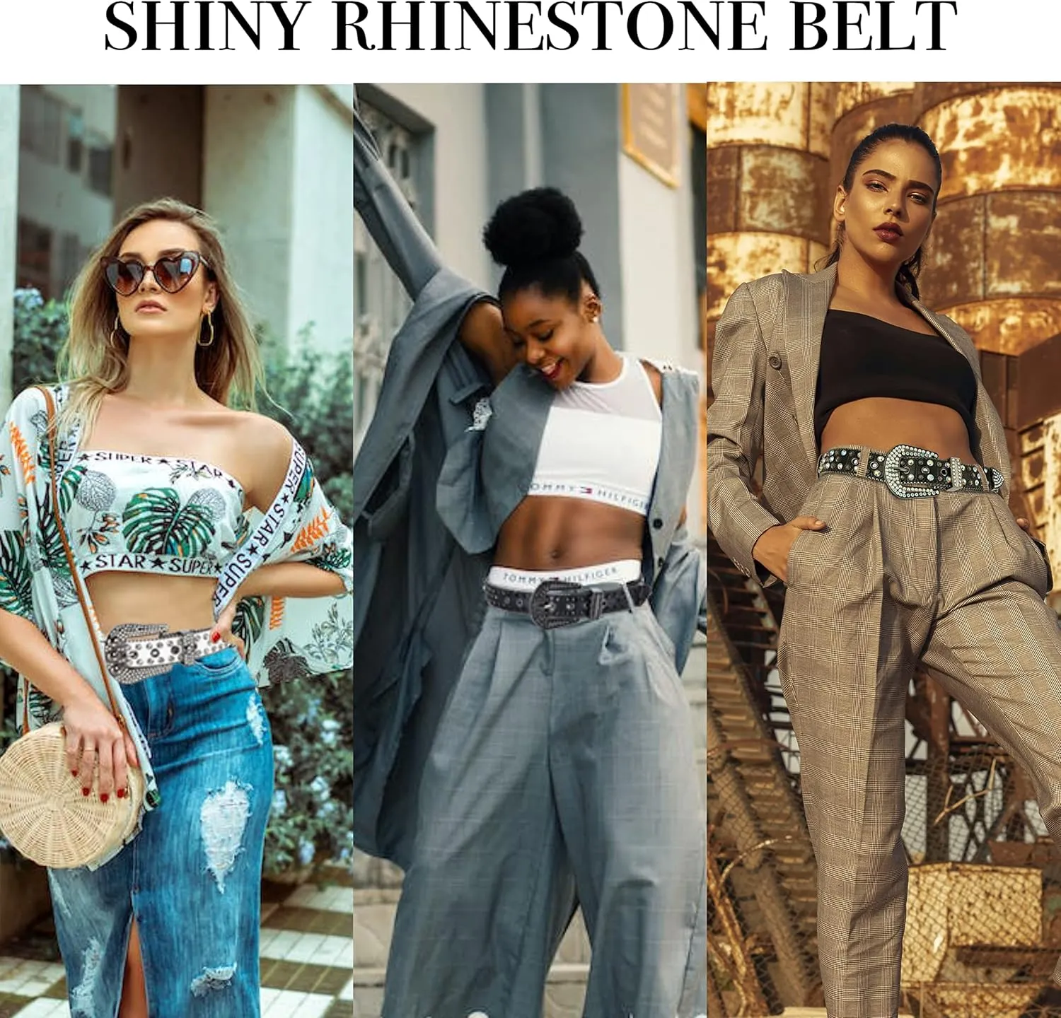 GARGOYLE BELLS Women Rhinestone Western Belt for Jeans Bling Studded Leather Cowgirl Cowboy Belts BB Wasit Diamond Belt