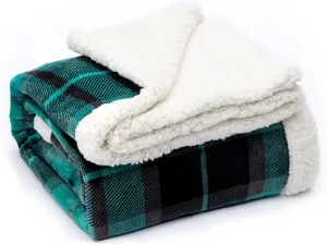 Gealaek Sherpa Throw Blanket Green Buffalo Plaid Blanket Fuzzy Soft Warm Cozy Reversible Microfiber Throw for Couch Sofa Bed Office Camping 50"x60"