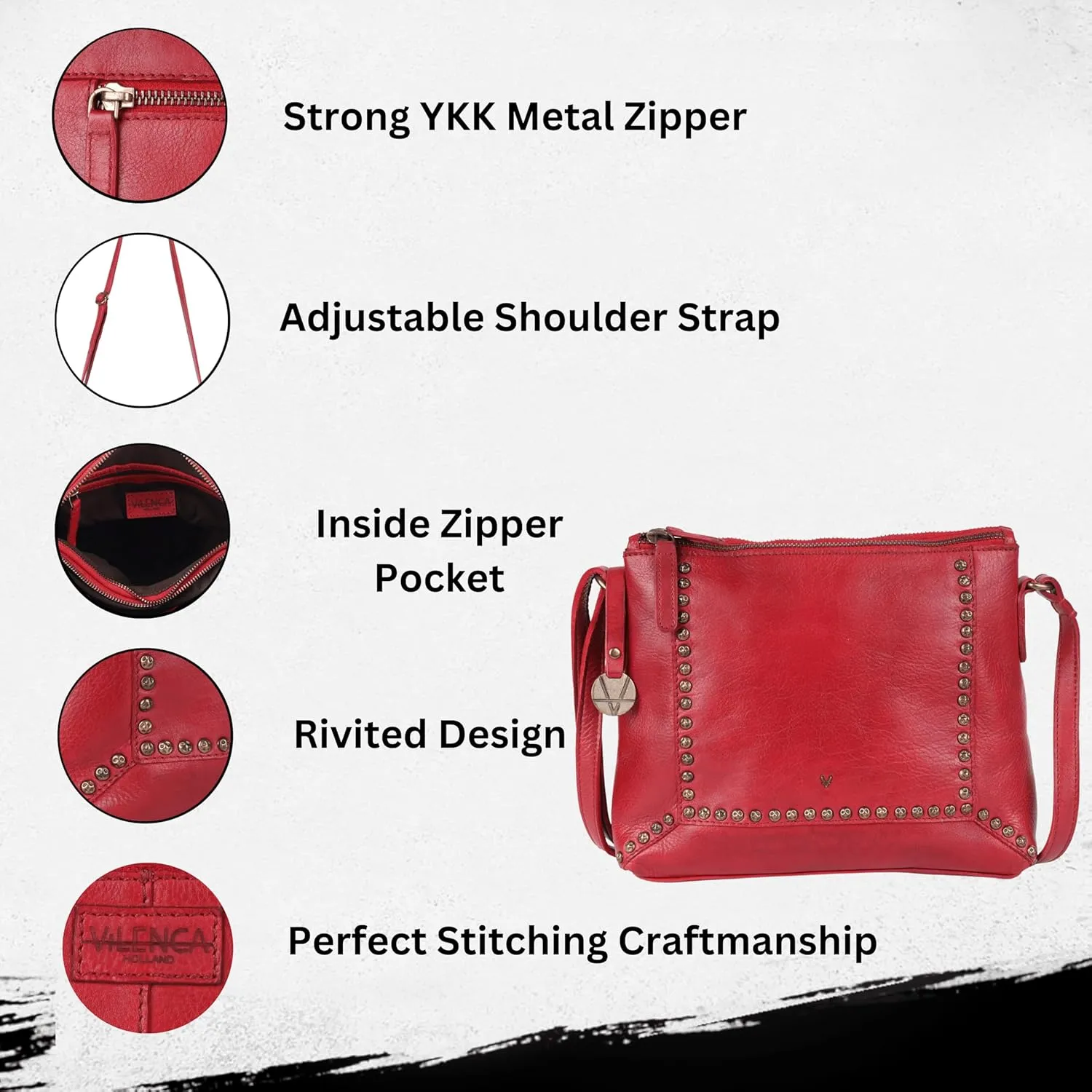 Genuine Italian Leather Boho Studded Crossbody Sling Bag - Stylish, Durable, & Perfect for Everyday Use for women