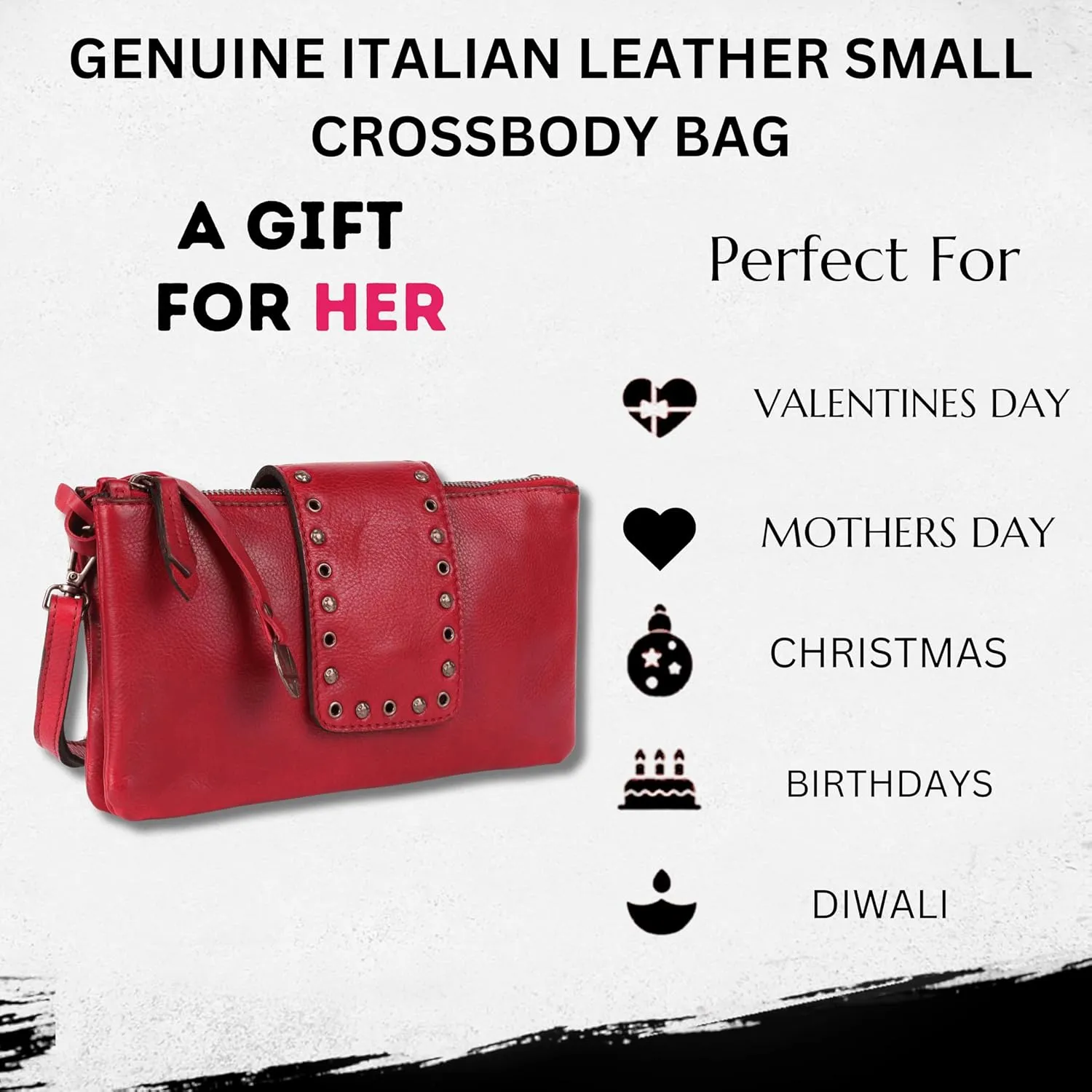 Genuine Italian Leather Boho Studded Crossbody Sling Bag - Stylish, Durable, & Perfect for Everyday Use for women