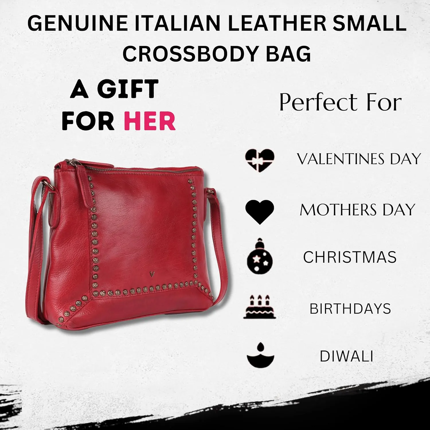 Genuine Italian Leather Boho Studded Crossbody Sling Bag - Stylish, Durable, & Perfect for Everyday Use for women