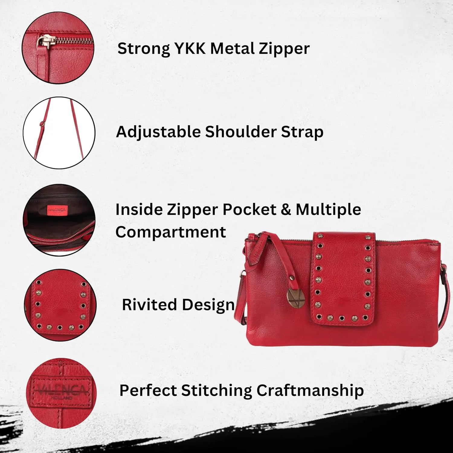 Genuine Italian Leather Boho Studded Crossbody Sling Bag - Stylish, Durable, & Perfect for Everyday Use for women