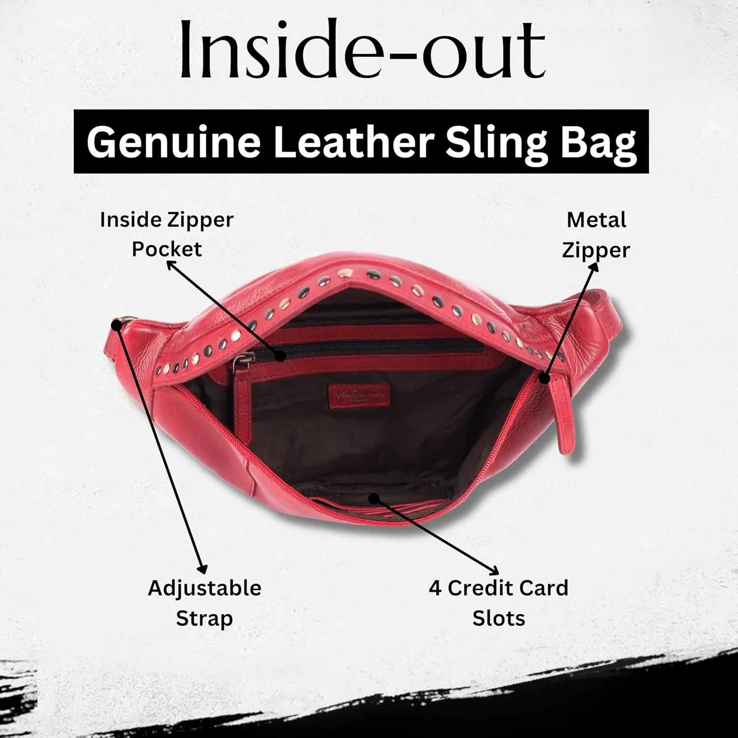 Genuine Italian Leather Boho Studded Waist Bag – Stylish & Durable Unisex Travel Fanny Pack for Essentials (Red)