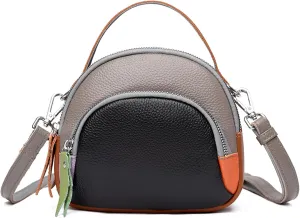 Genuine Leather Shoulder Bags for women,color blocking cowhide crossbody bags,multi layered handbag,Triple Zip Purses