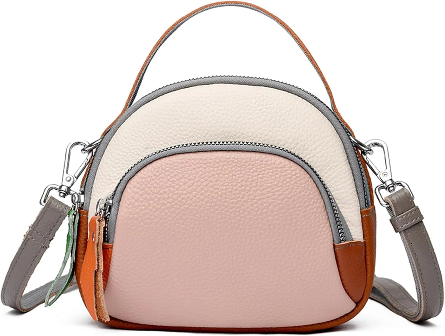 Genuine Leather Shoulder Bags for women,color blocking cowhide crossbody bags,multi layered handbag,Triple Zip Purses