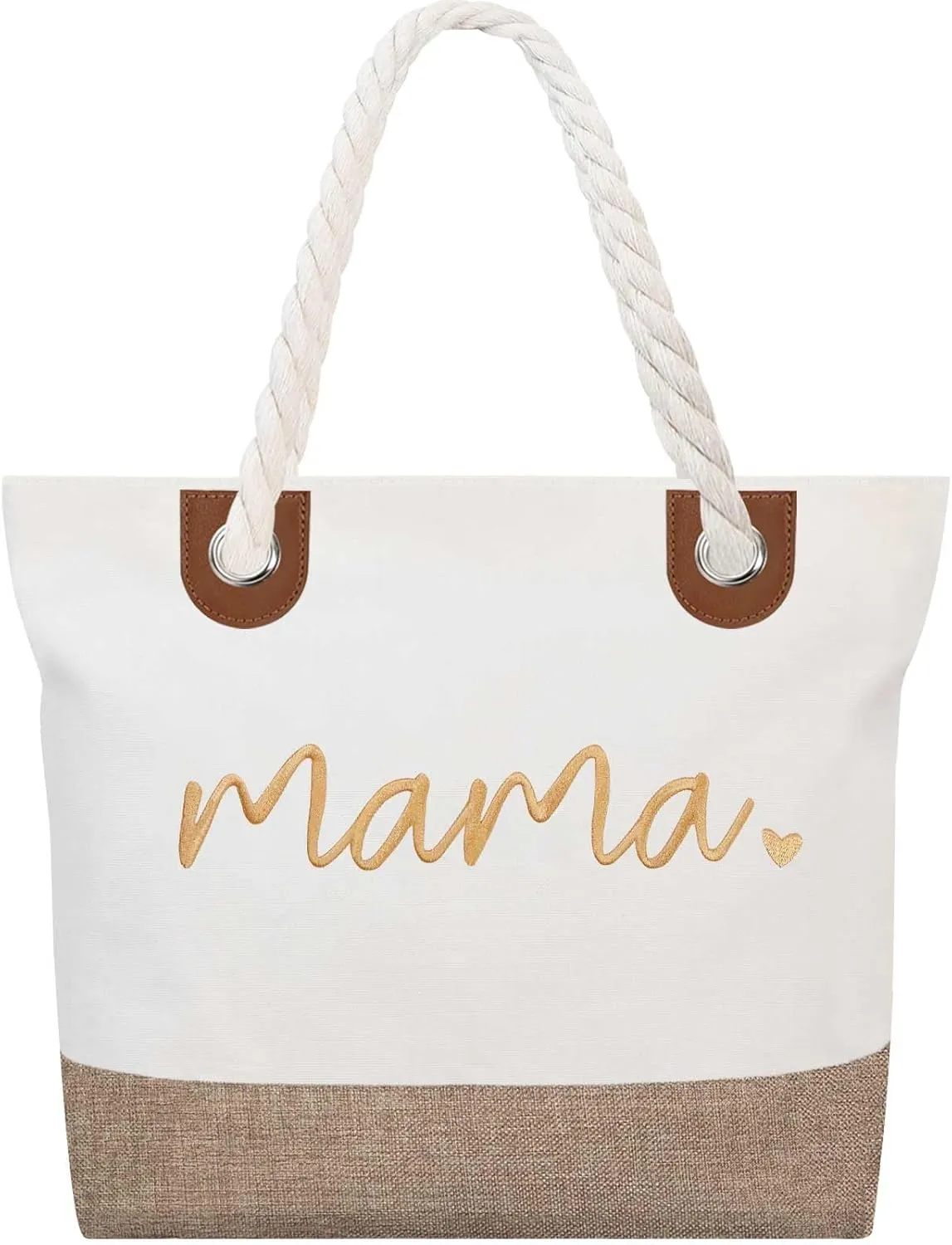 GhvyenntteS Mama Bag, Mama Tote Bag with Zipper, Birthday Gifts for Women Mom Grandma, New Mom Gifts for Hospital, Shopping, Beach, Travel
