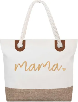 GhvyenntteS Mama Bag, Mama Tote Bag with Zipper, Birthday Gifts for Women Mom Grandma, New Mom Gifts for Hospital, Shopping, Beach, Travel