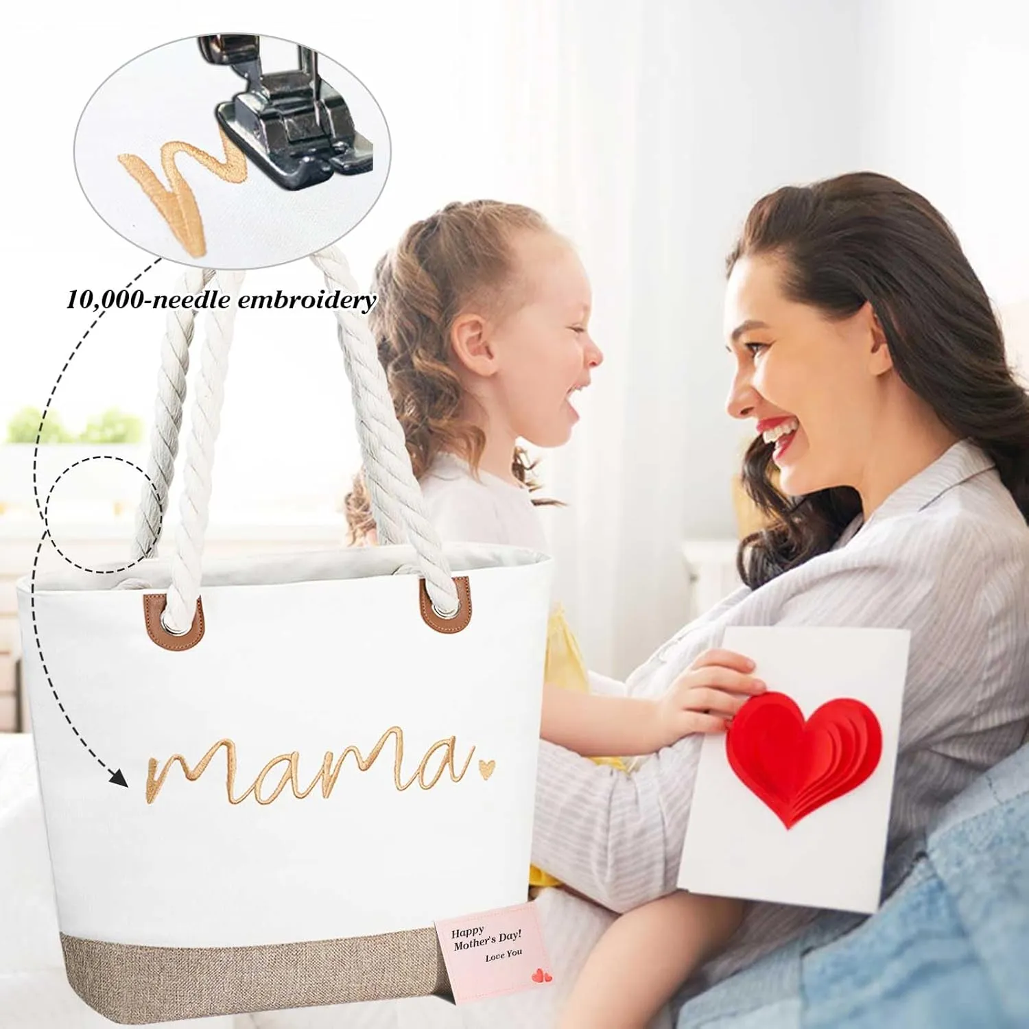 GhvyenntteS Mama Bag, Mama Tote Bag with Zipper, Birthday Gifts for Women Mom Grandma, New Mom Gifts for Hospital, Shopping, Beach, Travel